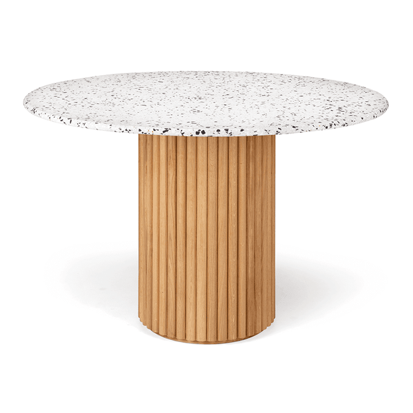 Slatted Terrazzo Round Dining Table - Oak Base - Humble & Grand Homestore