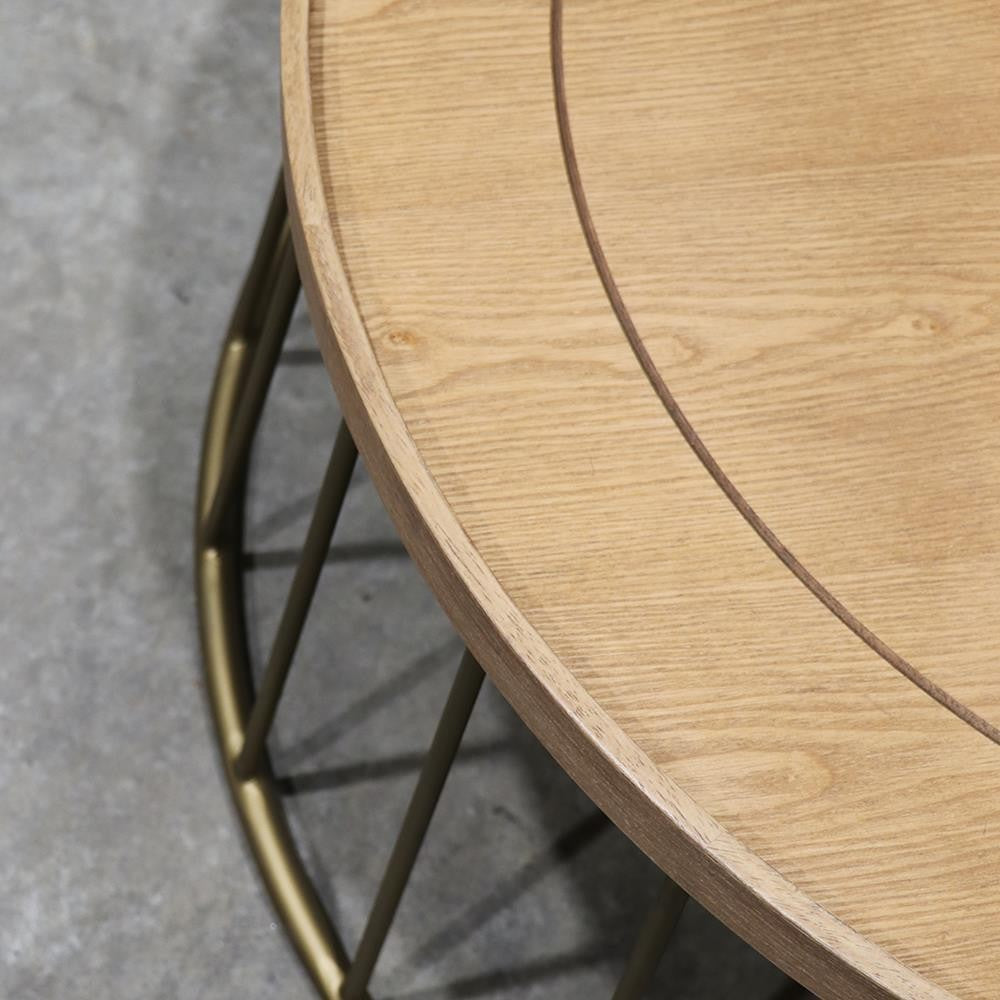 Reid Round Coffee Table - Oak & Brass