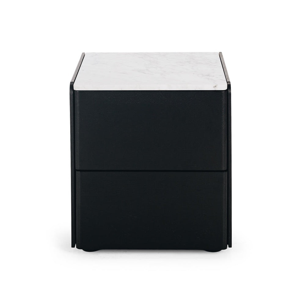 Cube Black Oak Bedside - Carrara Marble Top
