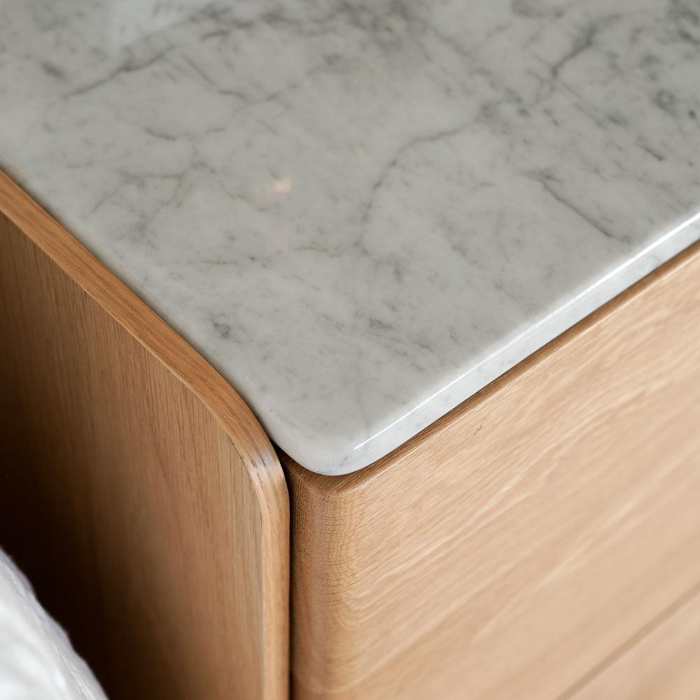 Cube Natural Oak Bedside - Carrara Marble Top - Humble & Grand Homestore