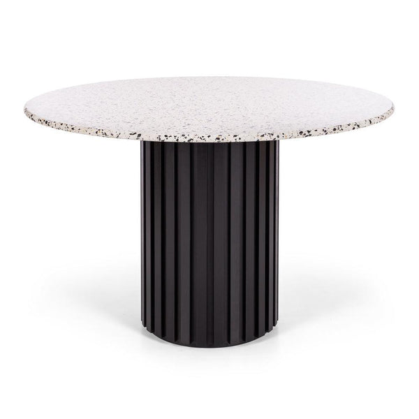 Slatted Terrazzo Round Dining Table - Black Base - Humble & Grand Homestore